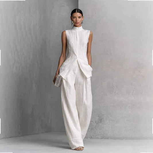 Women's Solid Color Sleeveless Top Long Pants Set