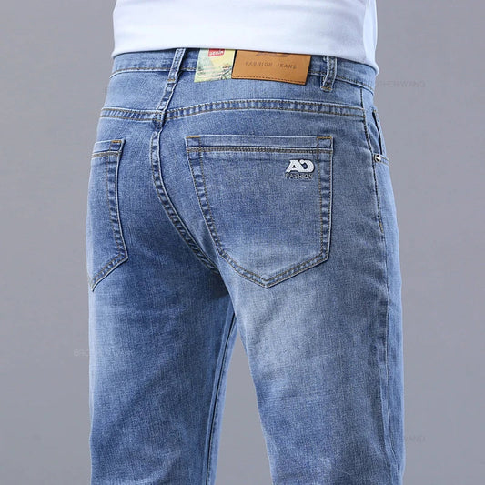 Men's Light Blue Slim Stretch Denim Casual Jeans