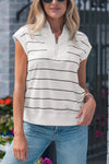 Striped Color Block Zip V Neck Sleeveless Top