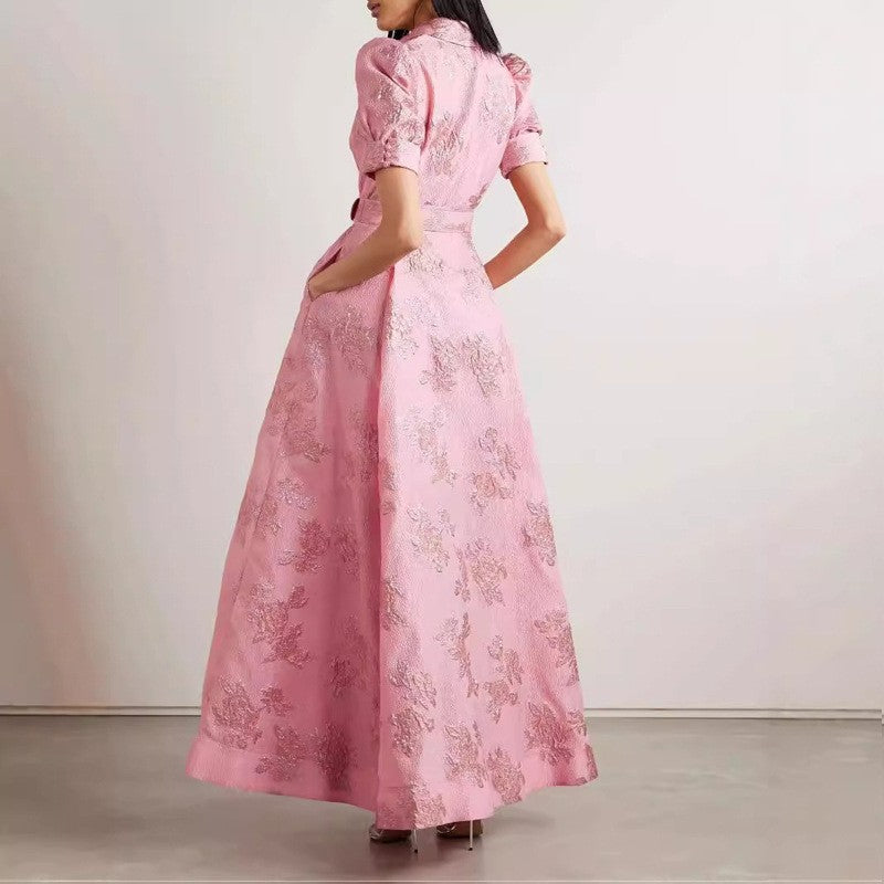 Elegant French Vintage Style Fitted Long Dress