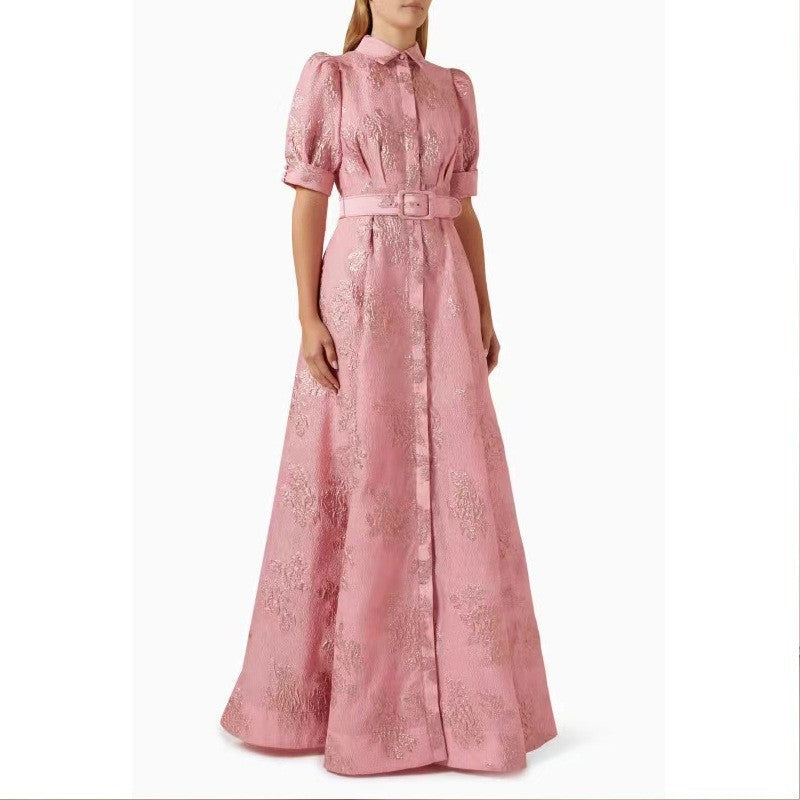 Elegant French Vintage Style Fitted Long Dress