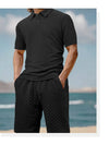 Men's Plus Size Textured Polo Shirt Shorts Set
