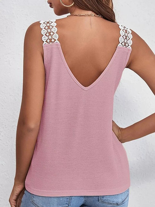 Women's Lace Trim V Neck Sleeveless Tank Top