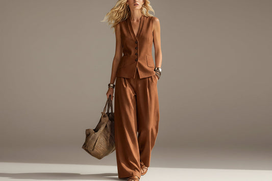 Women's Solid Linen Sleeveless Tank Top Pants Set