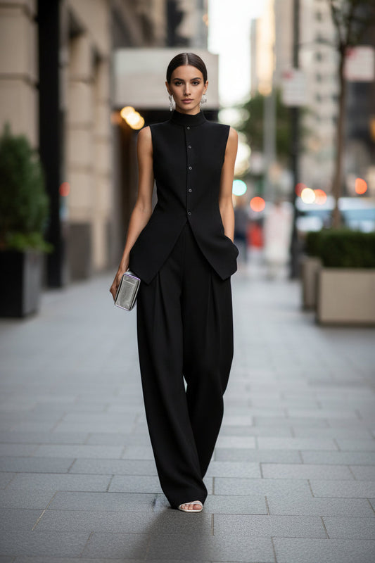 Women's Solid Color Sleeveless Top Long Pants Set
