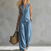 Women's Solid Linen Sleeveless Tank Top Pants Set