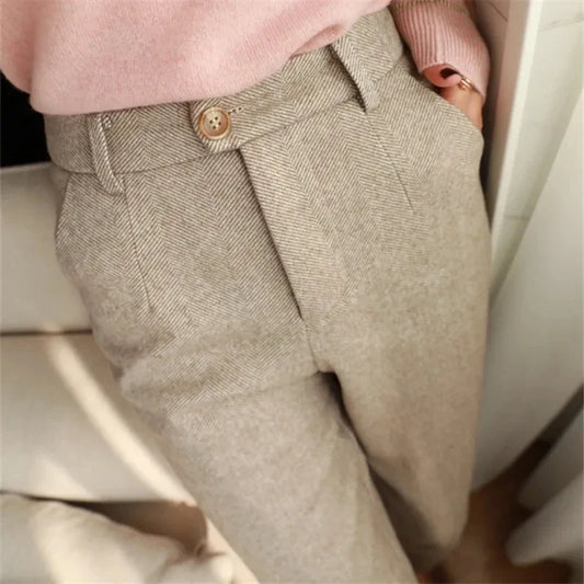 Women's High Waisted Woolen Harem Pencil Pants