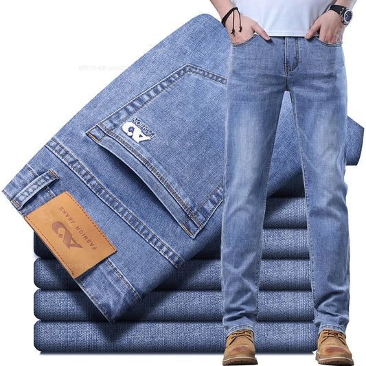 Men's Light Blue Slim Stretch Denim Casual Jeans