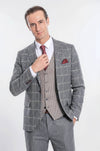 Men's Checked Beige Vest Slim Fit Suit