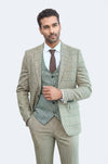 Men's Checked Patterned Slim Fit Beige Suit
