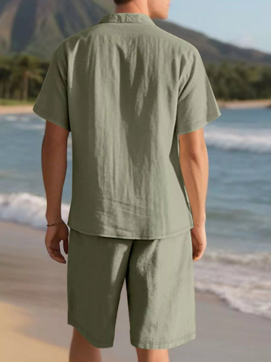 Men's Plus Size Casual Button Up Shorts Set