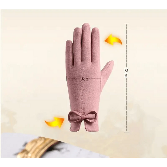 Elegant Black Women's Winter Warm Bow Gloves