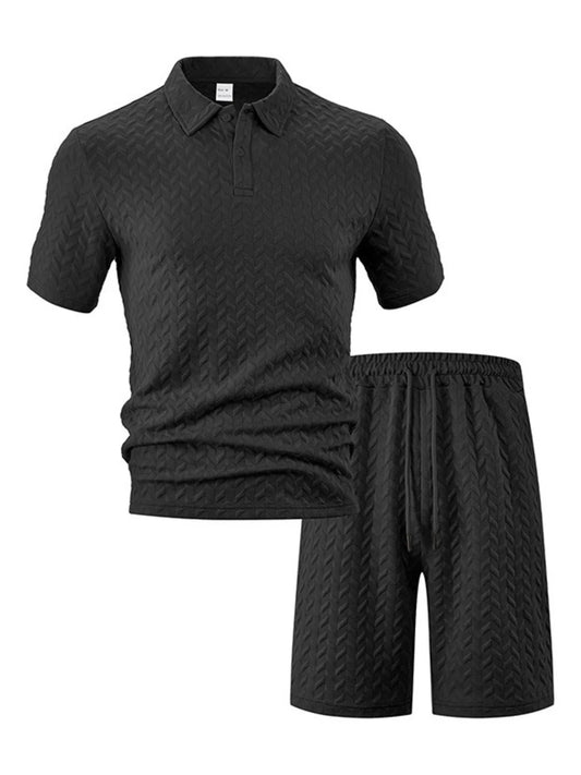 Men's Plus Size Textured Polo Shirt Shorts Set