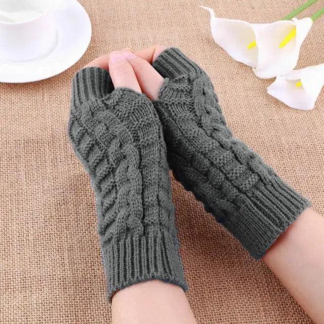 Women's Long Knitted Fingerless Half Finger Winter Gloves
