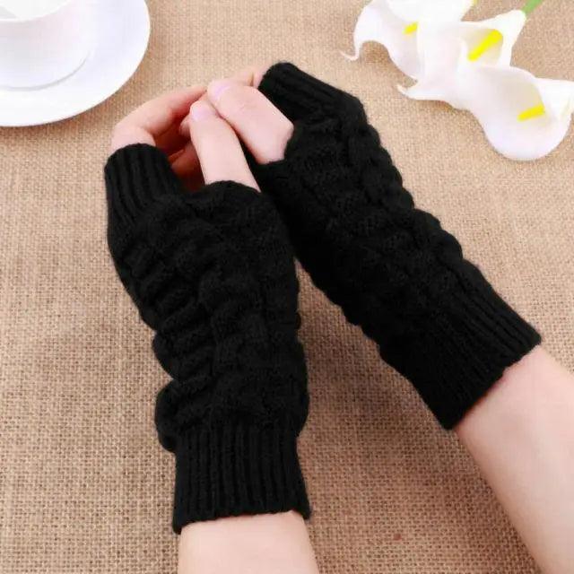 Women's Long Knitted Fingerless Half Finger Winter Gloves