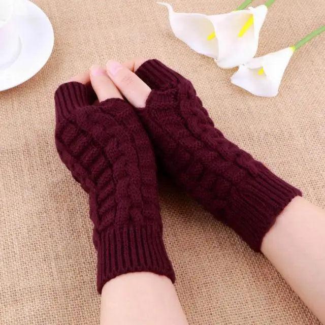 Women's Long Knitted Fingerless Half Finger Winter Gloves