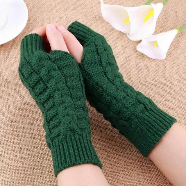 Women's Long Knitted Fingerless Half Finger Winter Gloves