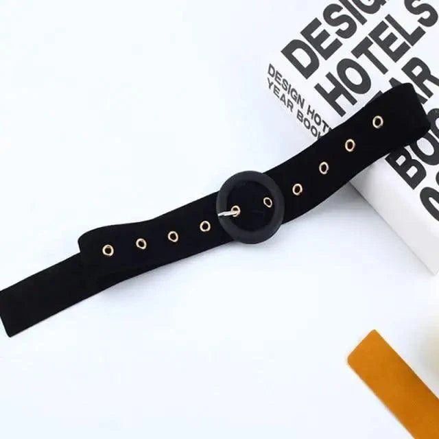 Women's Wide Fabric Stretch Belt Silver Metal Buckle