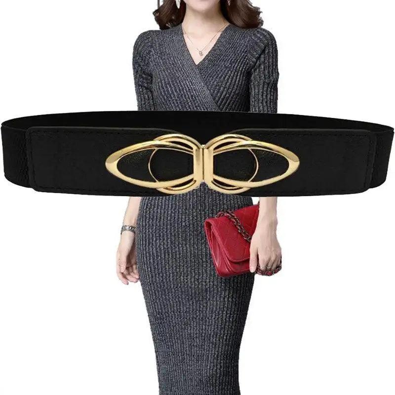 Women's Wide Fabric Stretch Belt Silver Metal Buckle