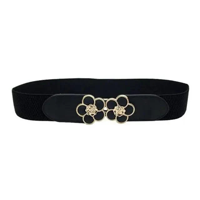 Women's Wide Fabric Stretch Belt Silver Metal Buckle