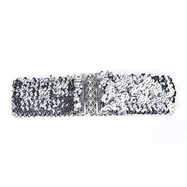 Women's Wide Fabric Stretch Belt Silver Metal Buckle