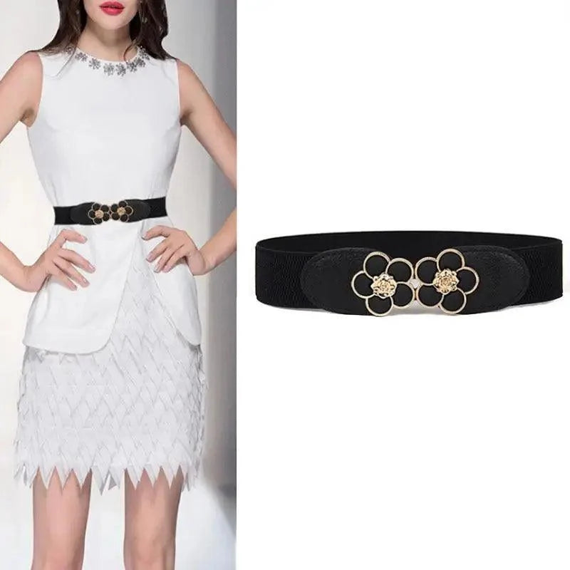 Women's Wide Fabric Stretch Belt Silver Metal Buckle
