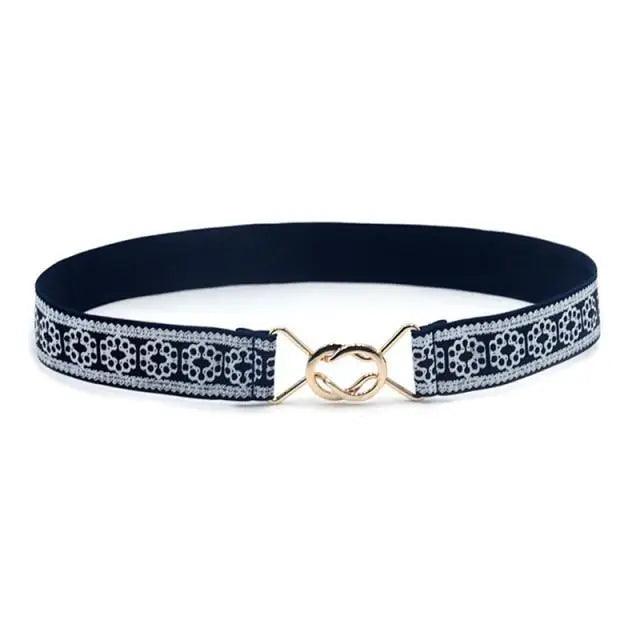 Women's Wide Fabric Stretch Belt Silver Metal Buckle