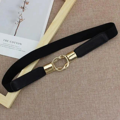 Women's Wide Fabric Stretch Belt Silver Metal Buckle