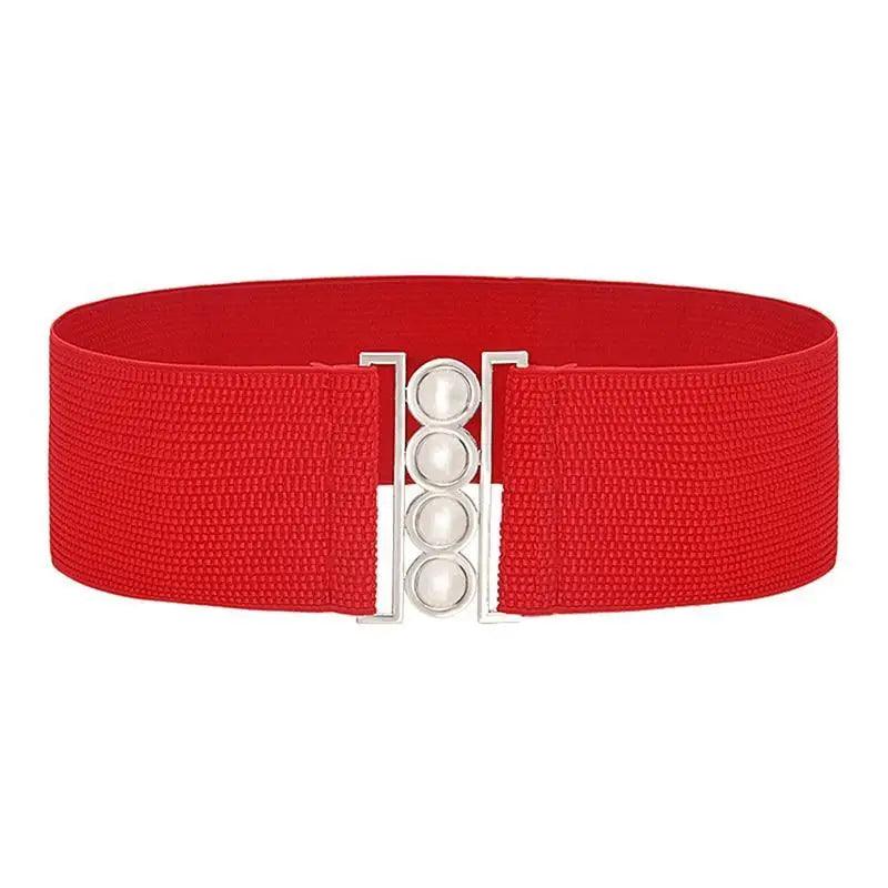 Women's Wide Fabric Stretch Belt Silver Metal Buckle