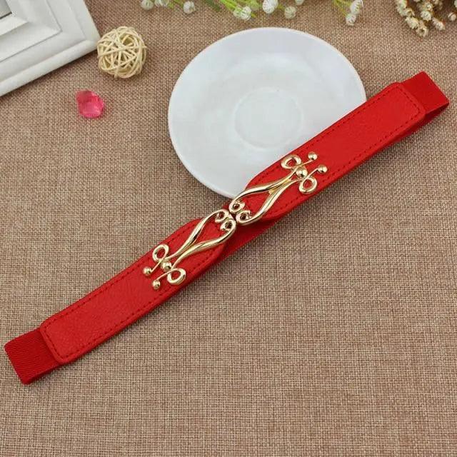 Women's Wide Fabric Stretch Belt Silver Metal Buckle