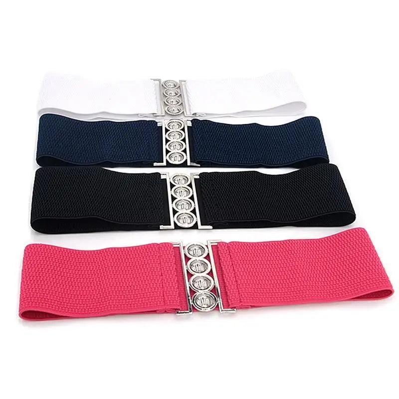 Women's Wide Fabric Stretch Belt Silver Metal Buckle