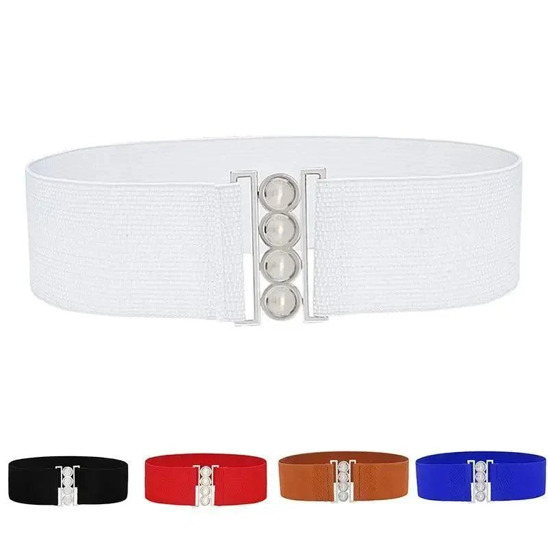 Women's Wide Fabric Stretch Belt Silver Metal Buckle