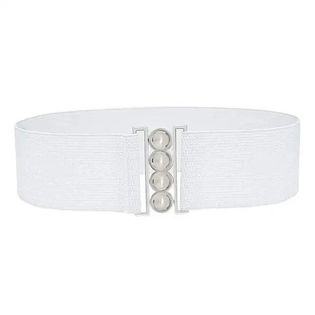Women's Wide Fabric Stretch Belt Silver Metal Buckle