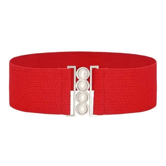Women's Wide Fabric Stretch Belt Silver Metal Buckle