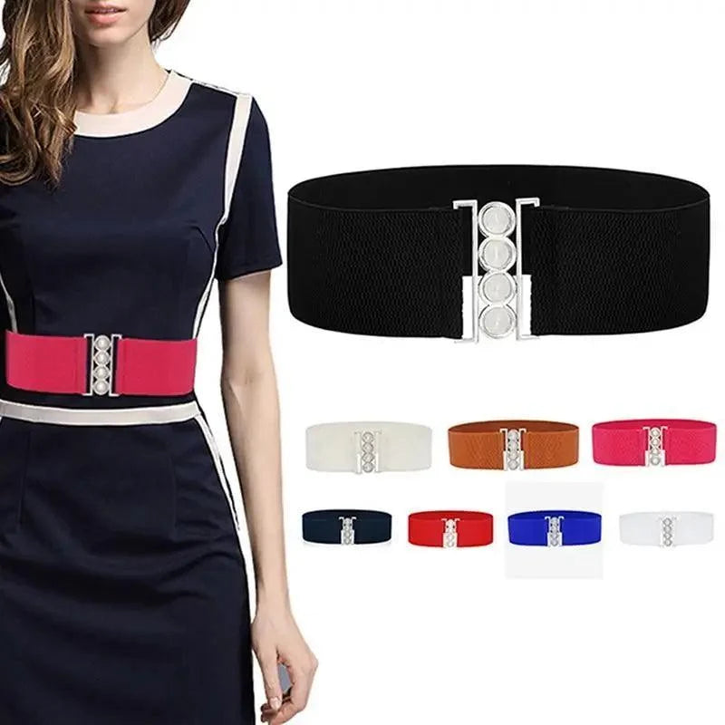 Women's Wide Fabric Stretch Belt Silver Metal Buckle