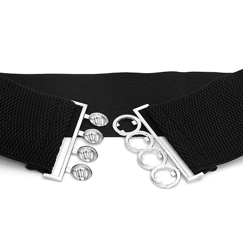 Women's Wide Fabric Stretch Belt Silver Metal Buckle