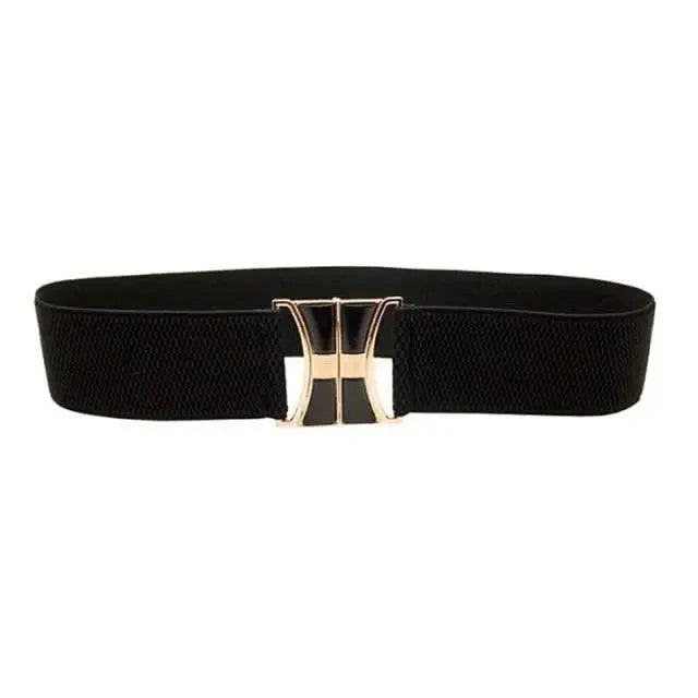 Women's Wide Fabric Stretch Belt Silver Metal Buckle