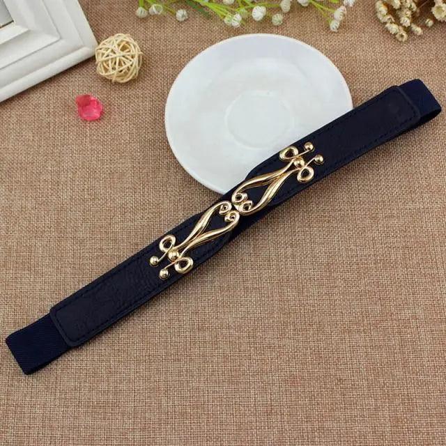 Women's Wide Fabric Stretch Belt Silver Metal Buckle