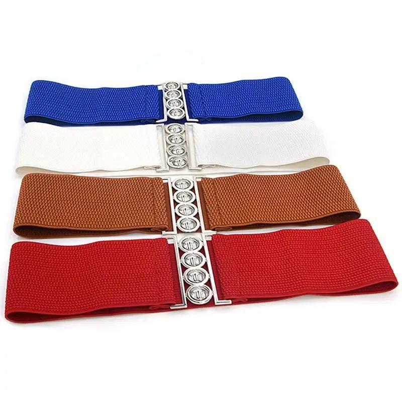 Women's Wide Fabric Stretch Belt Silver Metal Buckle