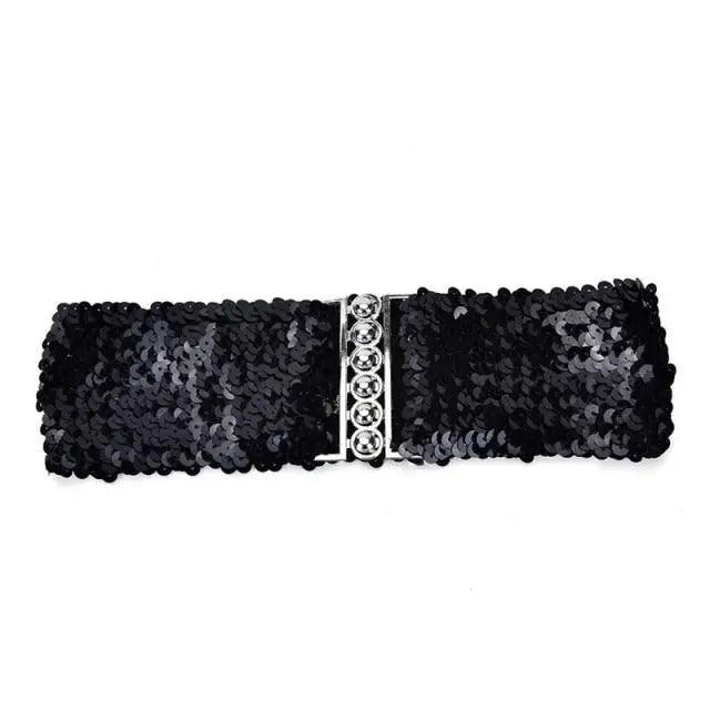 Women's Wide Fabric Stretch Belt Silver Metal Buckle