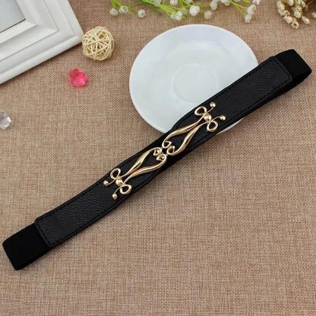 Women's Wide Fabric Stretch Belt Silver Metal Buckle