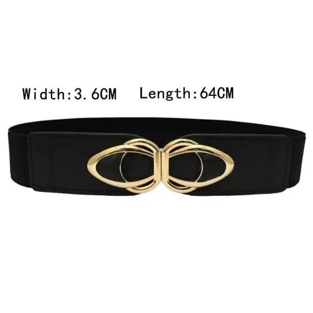 Women's Wide Fabric Stretch Belt Silver Metal Buckle