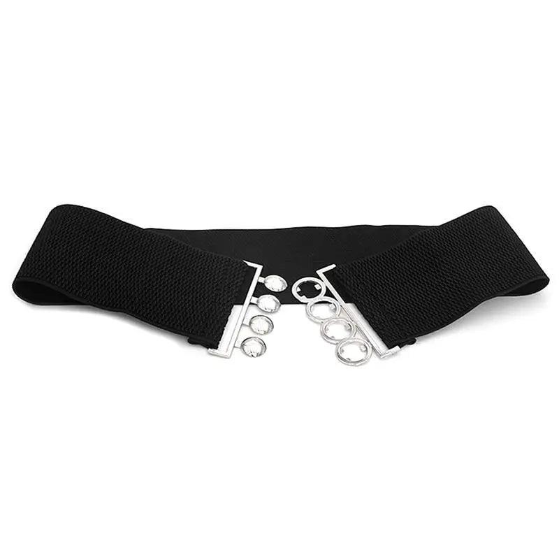 Women's Wide Fabric Stretch Belt Silver Metal Buckle