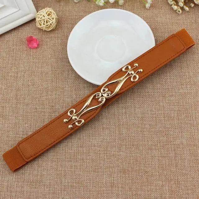 Women's Wide Fabric Stretch Belt Silver Metal Buckle