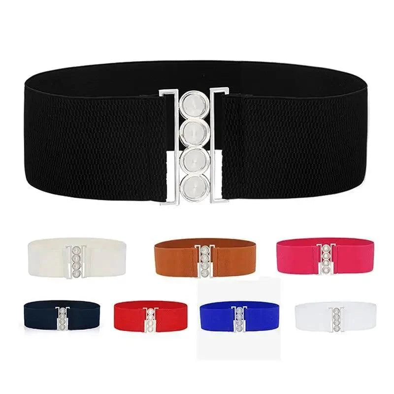 Women's Wide Fabric Stretch Belt Silver Metal Buckle