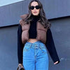 Women's Coffee High Collar Sleeveless Zipper Jacket Vest