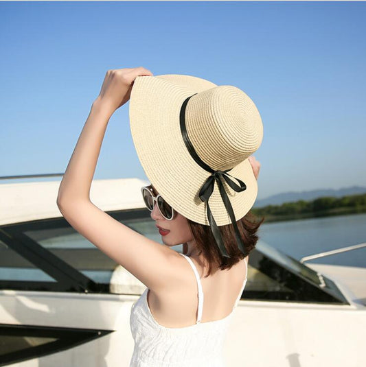 Women's Foldable Wide Brim Straw Beach Sun Hat