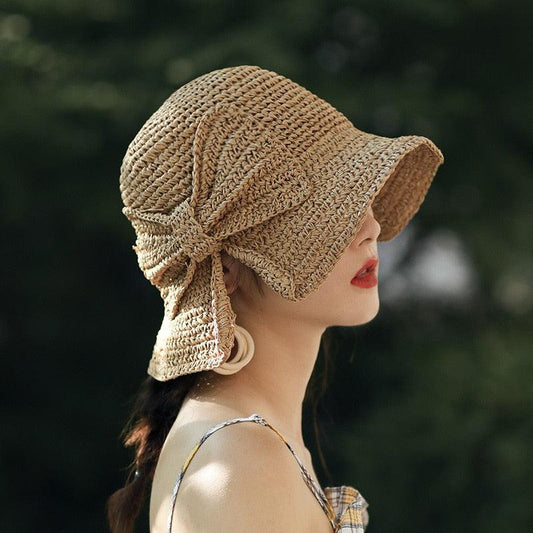 Women's Bow Wide Brim Foldable Summer Sun Hat