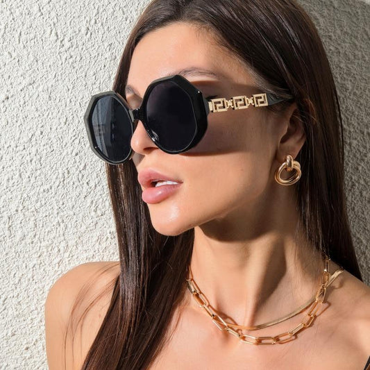 Large Hexagon Frame Retro Sunglasses For Women